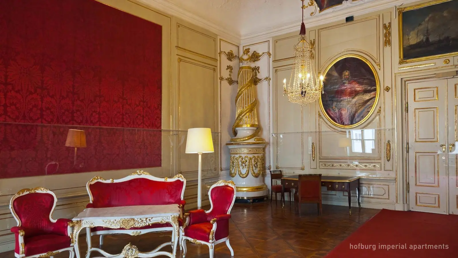 A furnished state room in the Imperial Apartments of the Hofburg, Vienna — photo from the booking listing