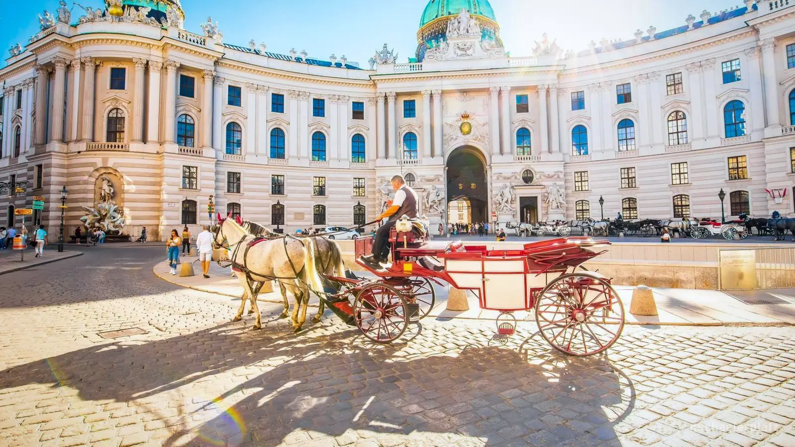 Ein Fiaker wartet am Michaelerplatz vor der Hofburg in Wien – Foto aus dem Buchungsangebot