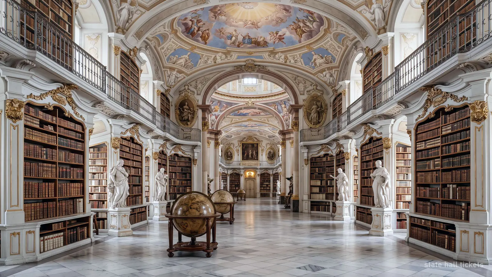 La salle d'apparat baroque de la Bibliothèque nationale autrichienne, avec ses rayonnages sur deux niveaux